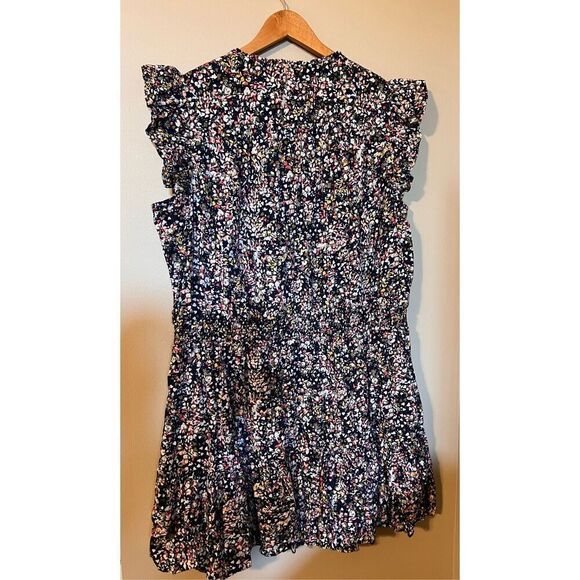 Crown & Ivy Women's XXL Ruffled Sleave Tiered Mini Dress Navy Microfloral Spring - Picture 12 of 14